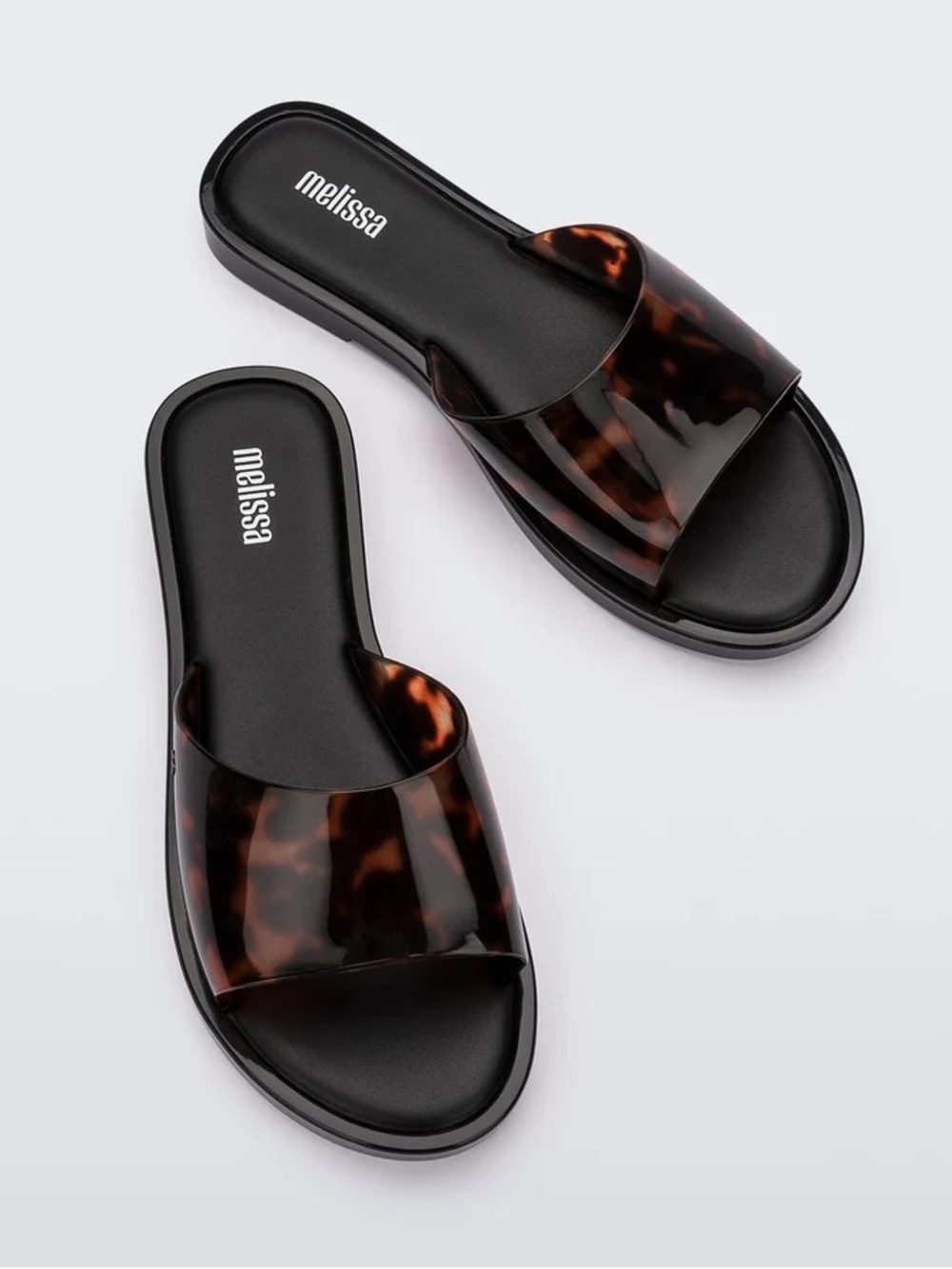 Melissa Tortoiseshell Slide Sandals with Black Footbed